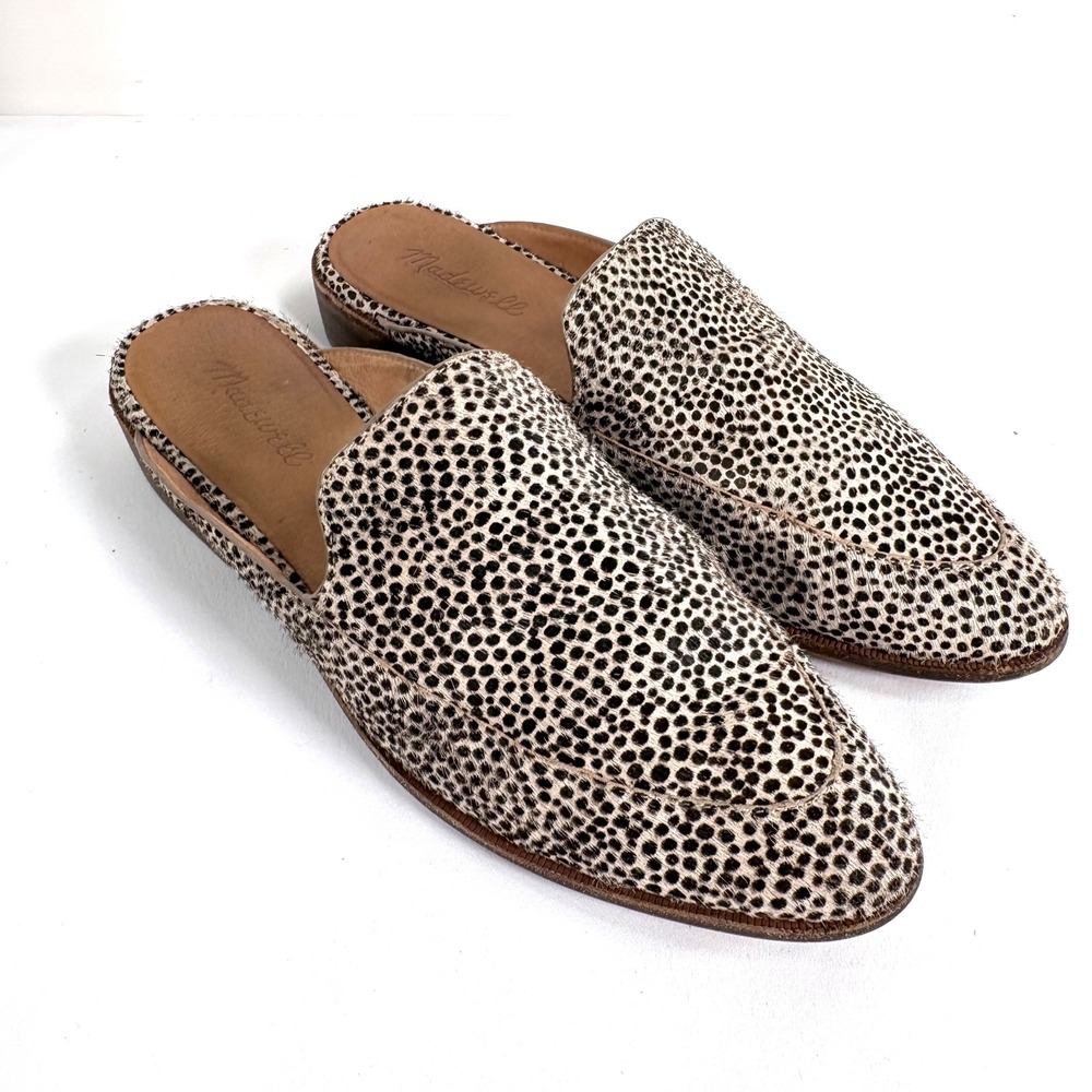 Madewell Frances Loafer Mule Spotted Calf Hair Animal Print Tan Black 8.5